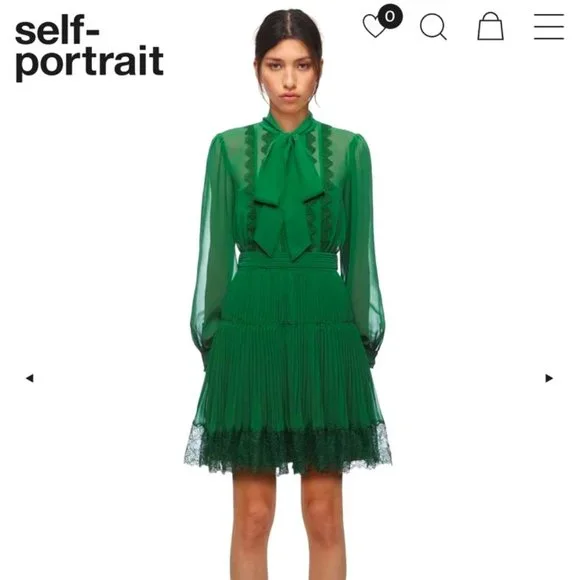Self-Portrait | Dresses | Green Chiffon Mini Dress By Self Portrait Us Size  2 And Uk Size 6 | Poshmark